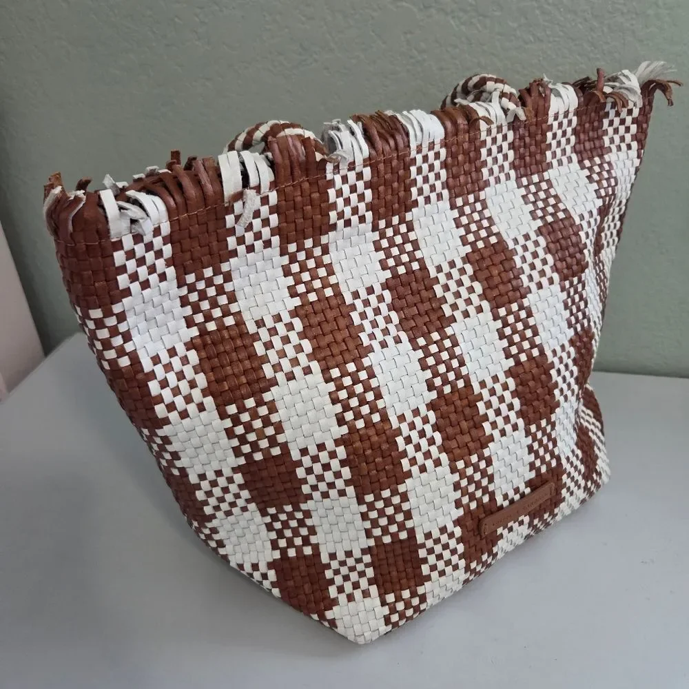 Loeffler Randall Woven Leather Brown & White Tote Bag - Picture 4 of 14